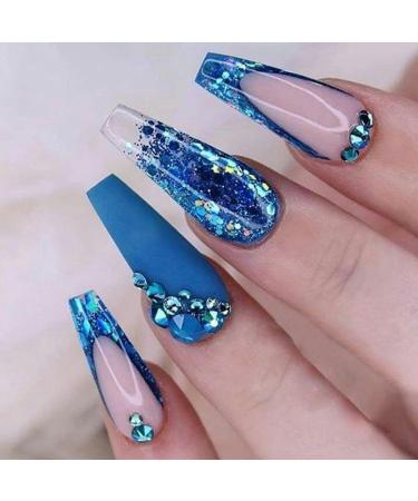 Aflytep Blue French Wearable Nails Wearable Press on Nails False Nail Tips Full Cover Nail Tips Art Finished Nails - Buy Online on SooperMarket.com