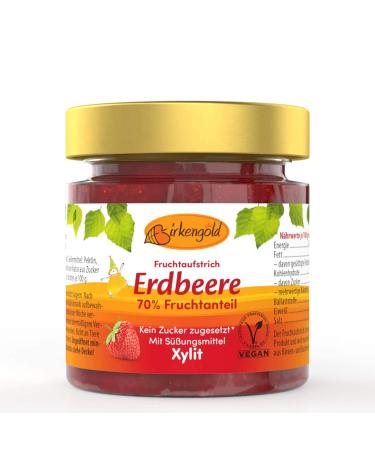 Birch gold strawberry jam 200 g |Without added sugar |sweetened with European xylitol70 % fruit content |With organic fruits |Vegan strawberry 200 g (1 Pack)