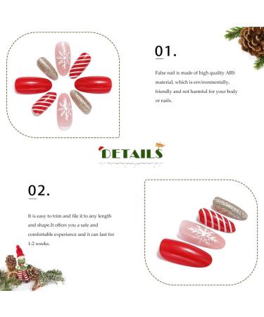 Vatocu Christmas False Nails - Short Red Press On Nails with Snowflake, Elk, and Snowman Designs - 24pcs for Women and Girls - Buy Online on SooperMarket.com