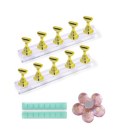 10pcs Acrylic Nail Art Display Stand with 3 Bases Nail Art Holder Base Crystal Nail Art Stand Magnetic for Nail Art Skills Practice Stand DIY Nail Art Nail Art Tools Art Salon Gold
