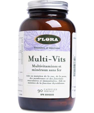 Flora Health Multi-Vits Iron-Free Multivitamin & Mineral - Help Metabolize Carbohydrates Protein & Fat - Vitamins (C D3 E B Vitamins) Minerals Including Zinc Gluten-Free - 90 Vegetarian Caps - Buy Online on SooperMarket.com