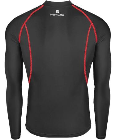 Men's Compression Running Set | Skin-Tight Long Sleeve | Quick Dry Fitness Tracksuit | Gym Yoga Suits - Black/Red Line (Medium) - Buy Online on SooperMarket.com