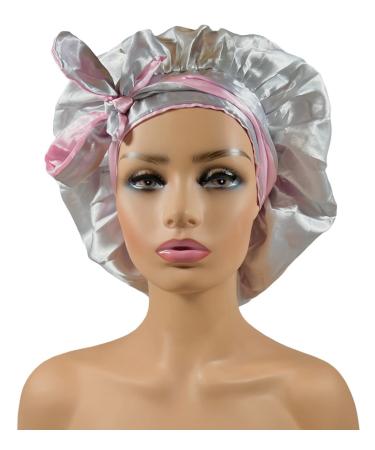 Dainty Collection Silk Satin Hair Bonnet | Reversible & Adjustable | Night Cap in Pink/Silver - Buy Online on SooperMarket.com