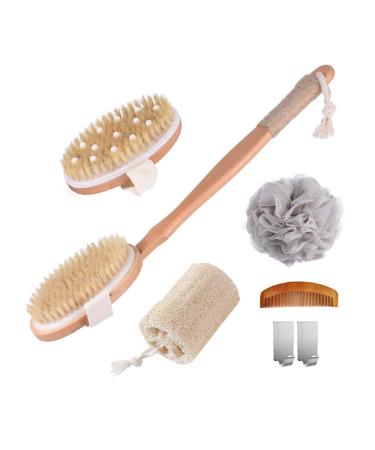 Spclsim Bath Brush Set Shower Brush Body Scrubber Brush Back Scrubber for Shower Natural Loofah Sponge Shower Loofahs Pouf for Women and Men Gentle Exfoliating Improve Your Circulation