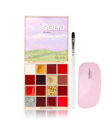 RoseFlower Solid Nail Polish Palette with Brush 16 Colour Solid Cream Gel Nail Polish Palette Solid Gel Polish Palette Cream Pudding Gel Polish Palette Kit Nail Paint Nail Art Professional #1