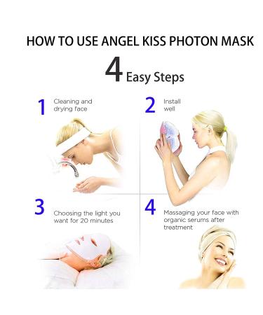 Angel Kiss LED Face Mask Light Therapy - 7 Color Blue & Red Light for Anti-Aging Skin Care | Facial Treatment Photon Mask for Wrinkle Removal & Skin Rejuvenation - Best Gift for Women - Buy Online on SooperMarket.com