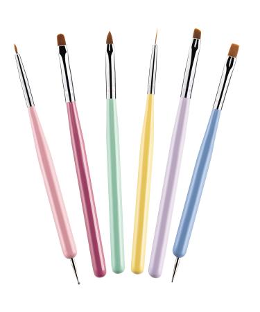 Nail Art Brushes Set, 6PCS Nail Art Design Pen Painting Tools with Acrylic Nail Brush, Builder Gel Brush, Nail Extension Gel Brush, Nail Art Liner Brush and Nail Dotting Pen, Gel Polish Manicure Salon Diy at Home