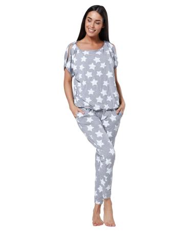 HAPPY MAMA Women's Maternity Breastfeeding Lounge Top Joggers Pyjamas Set 1024p 16 Grey With Stars