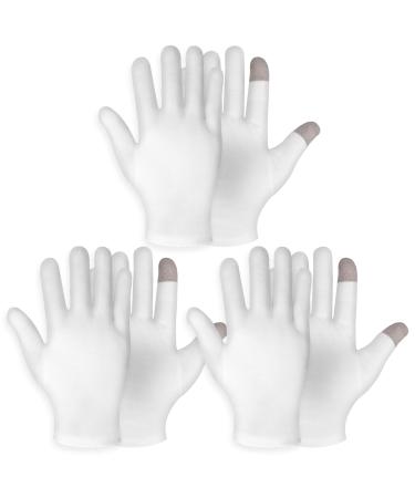 WLLHYF 3 Pairs White Cotton Moisturizing Gloves Spa Touch Screen Gloves Overnight Bedtime Moisturizing Hands Gloves Dry Hands Lotion Gloves Eczema Gloves for Men Women (3 Pair)