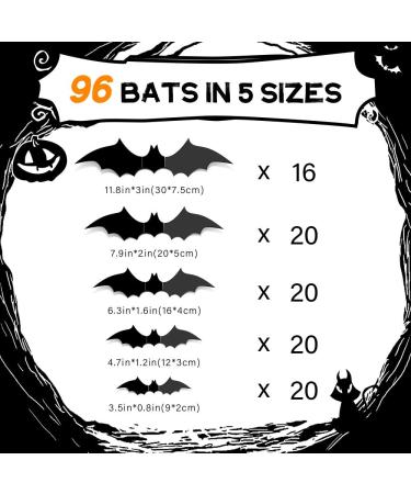 Kidtion 96 PCS Halloween 3D Bats 2021 - Upgraded Realistic PVC Bat Wall Stickers Decals - Indoor DIY Party Decorations - Scary Black Bat Sticker - 5 Sizes - Halloween Party Supplies - Buy Online on SooperMarket.com