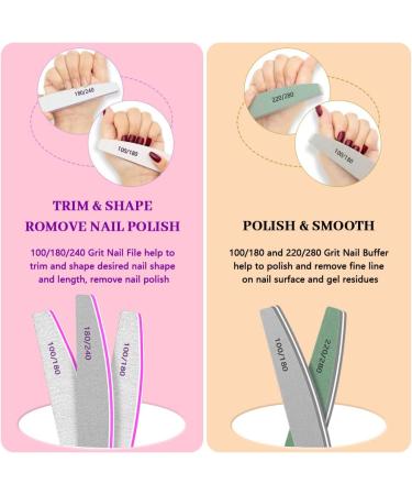 8 Pcs Professional Nail Files and Buffers - Double Sided 100/180/240 Grit for Natural and Acrylic Nails - Shaping & Smoothing Kit - Buy Online on SooperMarket.com