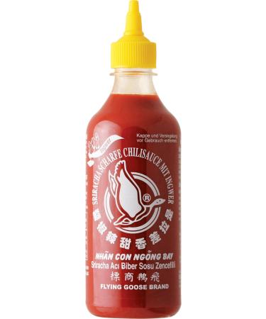 Flying Goose Sriracha Sharf Chili sauce with ginger - sharp yellow cap spice sauce from Thailand 1 Pack (1 x 455 ml) ginger 455 ml (1 Pack)