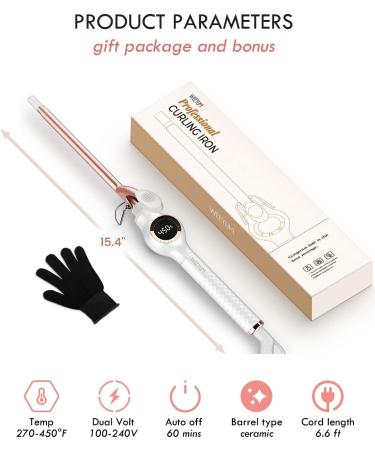 WEEYUM 3/8 Inch Small Curling Iron - Ceramic Tourmaline Barrel - 9mm Curling Wand for Short & Long Hair - Thin Curling Iron in White - Buy Online on SooperMarket.com