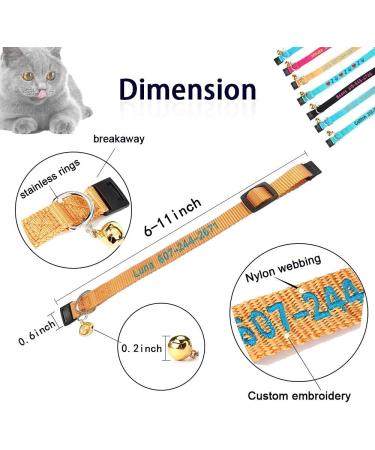 Personalized Embroidered Cat Collar with Bell - Custom Name & Phone Number - Adjustable Nylon - Breakaway Safety Buckle - Buy Online on SooperMarket.com