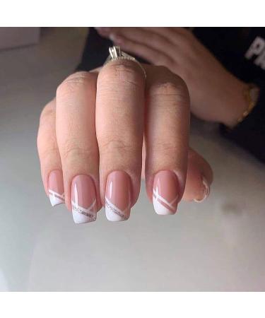 French short false nails pink hypotenuse complete artificial square press on nails for women girls gift at party (24pcs) rosa (a)