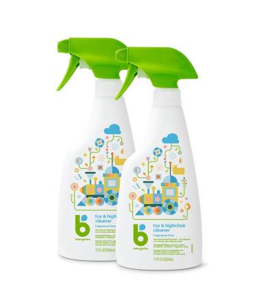 Babyganics Toy & Highchair Cleaner Spray, Fragrance Free, 17oz Spray Bottle, Made without ammonia, bleach, phosphates, phthalates or dyes, Pack of 2. Toy and Highchair Cleaner