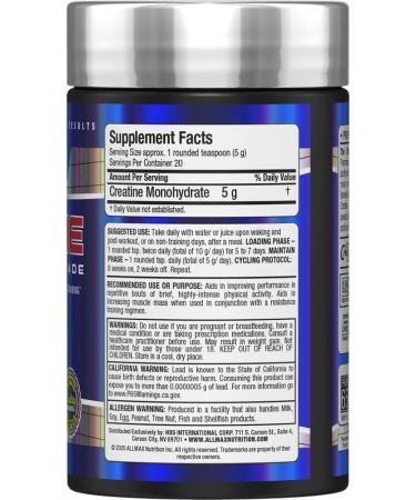ALLMAX Nutrition - Creatine Powder - 100% Pure Micronized Creatine Monohydrate - Pharmaceutical Grade Creatine - 100 Gram - Buy Online on SooperMarket.com