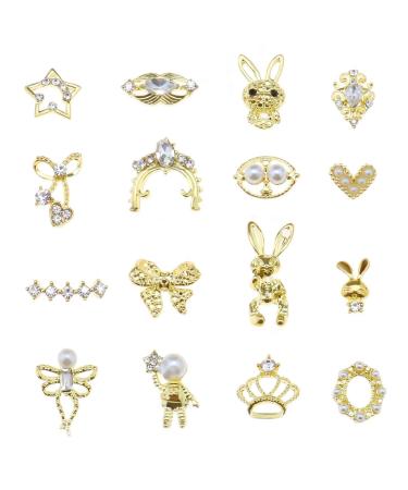 48 Pieces 3D Nail Charms Shiny Rhinestone Nail Ornaments Luxury Nail Art Decoration Metal Nail Jewellery for Women Girls Salon DIY Nail Art Accessories 16 Styles
