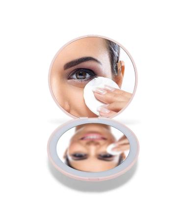 OMIRO LED Lighted Compact Mirror 8.9 cm Mini 1x/10x Magnification Ideal for Daylight Travel Makeup Mirror for Purses (Pink)