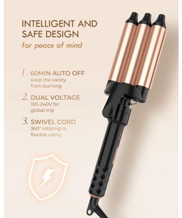 Hair Waver 3 Barrel Curling Iron | Ceramic Tourmaline Hair Crimper with Digital Display & Dual Voltage - International Shipping Available - Buy Online on SooperMarket.com