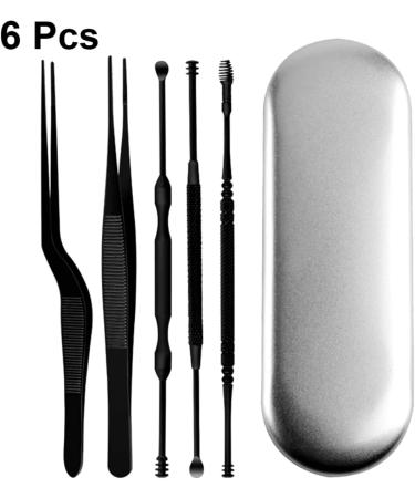 Healeved 6pcs Stainless Steel Wax Removal Kit with Padded Tools - Earwax Removal for Adults - Safe and Efficient Cleaning - Silver/Black - 14.2x1cm - Buy Online on SooperMarket.com