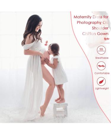 FEOYA Maxi Maternity Dress - White Chiffon Lace Gown for Pregnant Women Photography - Buy Online on SooperMarket.com