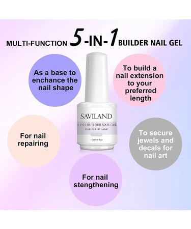 Saviland 5 in 1 Clear Builder Base Gel - Nail Strengthener for Broken Nails - 15ml UV/LED Gel - Buy Online on SooperMarket.com