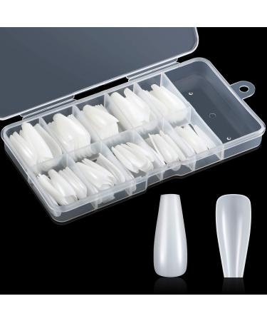 Ballerina Nails Long False Nails Coffin Fake Nails Full Cover Length 100 Pieces Artificial Fingernails Tip with Case for Nail Salons and DIY Nail Art 10 Sizes (Natural)