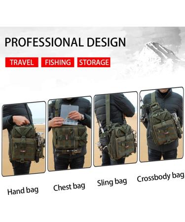 YVLEEN Fishing Tackle Backpack with Rod Holder | Water-Resistant Fishing Gear Bag for Men | Army Green | Standard Size 11.8x8.6x4.3inch - Buy Online on SooperMarket.com