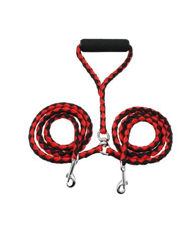 Tibapla double linen for 2 dogs healing -free dog leash reinforcement double -leased dog leash with padded handles for dogs small medium and large running training 10mm*140cm (red)