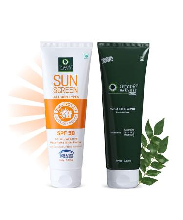 3-in-1 Face Wash & Sunscreen SPF 50 All Skin Type Combo 100% Organic Paraben & Sulphate Free (Face Wash 100gm + Sunscreen 100gm)