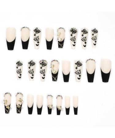 Runrayay Black Butterfly Press-On Nails for Women & Girls | Long Full-Cover Nail Tips with Nail Fans | Festival & Salon Quality - Buy Online on SooperMarket.com
