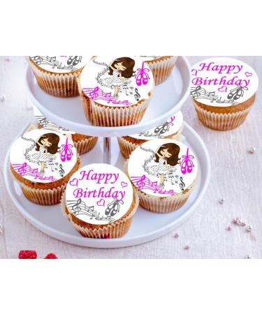 24 x Pre-Cut Happy Birthday Ballerina s1 Edible Stand up Wafer/Rice Paper Cupcake Cake Dessert Toppers Birthday Party Girl Woman Decorationss (Style 1) - Buy Online on SooperMarket.com