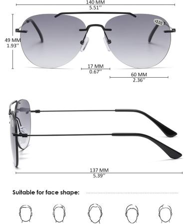 Koosufa Frameless Bifocal Reading Sunglasses for Men & Women - Anti-Blue Light UV Protection Outdoor Reading Aid (1.0 - 4.0 2 Colors) - Buy Online on SooperMarket.com