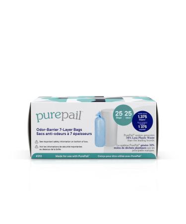 PurePail Classic Odor-Barrier 7-Layer Refill Bags 25 Count Holds up to 1 375 Newborn Diapers Blocks Odors with No Added Fragrance Less Waste No Cutting & No Canisters Fits PurePail Classic