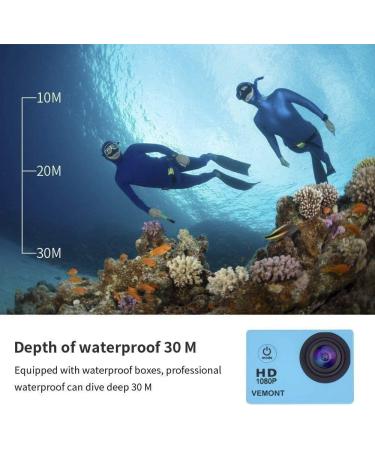 Vemont 1080P 12MP Action Camera - Full HD Sports Cam 30m Waterproof with Mounting Kit - Blue - Buy Online on SooperMarket.com