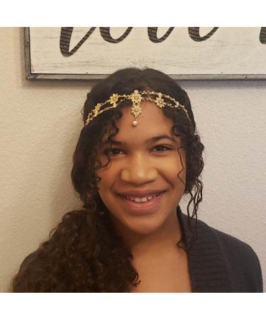 Yalice Indian Flower Head Chain Jewelry - Gold Crystal Headband for Women and Girls - Buy Online on SooperMarket.com