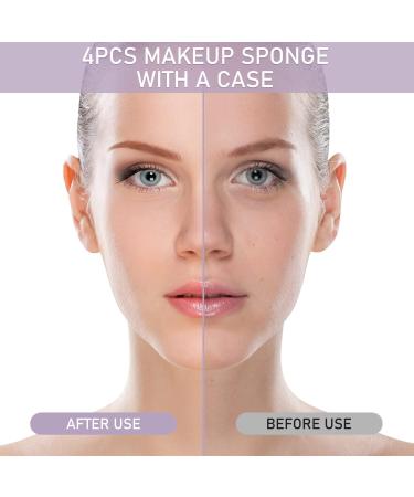 Makeup Sponge Blender 4 Pcs Beauty Blender Foundation Sponges Set with 1 Sponge Holder Case Professional Non Latex Beauty Applicator Set for Cream Liquid and Powder (Purple) - Buy Online on SooperMarket.com