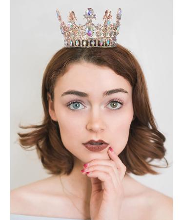 SweetV Rose Gold Queen Crown | Iridescent Crystal Birthday Cake Topper | Costume Tiaras for Wedding Halloween Baby Shower - Buy Online on SooperMarket.com
