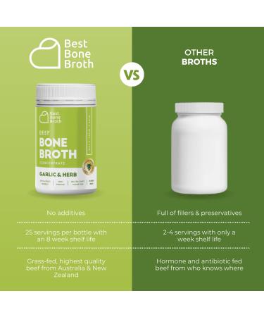 Best Beef Bone Broth Concentrate Garlic & Herb Flavor | pure liquid collagen | Grass fed Australian beef | keto  high protein  gluten free | supports joints  skin & gut | 25 servings Garlic & Herbs - Buy Online on SooperMarket.com