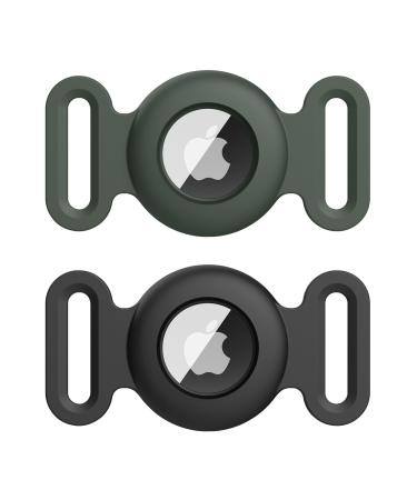 Vancle 2 pieces case for Airtag dog collar protective cover silicone waterproof protective cover Airtag pet loop holder for airtails shell for pets for pets cats doghale bands black+dark green black+dark green