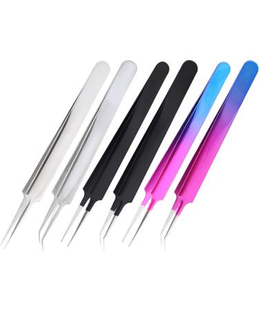 Stainless Steel Eyebrow & Eyelash Tweezers - Antistatic Curved/Straight Tongs for Extensions - Buy Online on SooperMarket.com