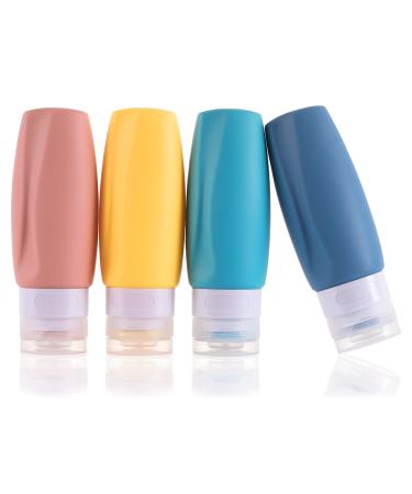 90ml silicone travel bottles set BPA-free 4 pieces of leakage-proof refillable portable for pressing empty accessories container in travel size for toilet articles lotion shampoo conditioner yellow