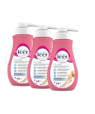 Veet sensitive hair removal cream-fast and effective hair removal for silky-smooth skin-application time 5-10 minutes-400 ml dispenser with spatula (3 x 400ml) 400 ml (3 Pack)