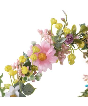 Delicate Flower Crown Ethnic Style Girls Cosplay Fairy Hair Hoop Bride Wedding Party Headband with Long Leaves Tassels - Buy Online on SooperMarket.com