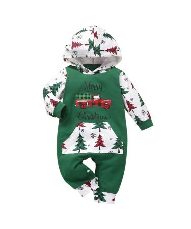 Loalirando Baby Girl Boy Christmas Romper Jumpsuit Overall Newborn Toddler Xmas Outfit Clothing One Piece My First Christmas 6-12 Months Green 58 - Tree & Truck