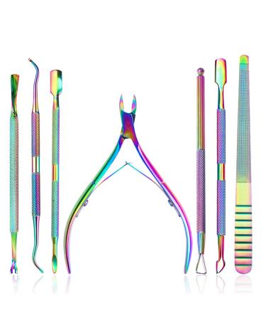 Kalolary 7Pcs Cuticle Nippers and Cutter Kit, Ingrown Toenail File, Triangle Nail Polish Remover Cuticle Pusher Trimmer Stainless Steel Manicure Tools Set for Fingernails and Toenails
