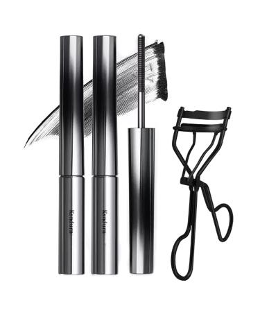 2Pcs Mascara Ksndurn Metal Mascara 3D Curling Eyelash Iron Mascara Eyelash Curler - Water Proof Smudge Proof Long Lasting (Black)