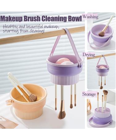 QUKLOGEN 3 in 1 Makeup Brush Cleaning Set Multifunctional Washing Bowl Drying Basket with Handle Silicone Cleaner Mat Removal Cleaner Sponge 150ml/5.12fl.oz Professional Makeup Brush Cleaner Purple - Buy Online on SooperMarket.com