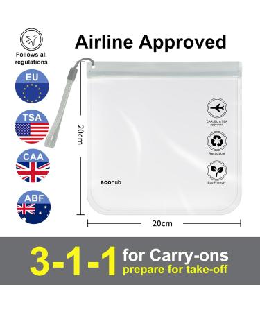 ECOHUB Airport Security Liquids Bags - 2 Pack Grey EVA Airport Liquid Bag 20x20cm - Airline Approved Travel Toiletry Bag with Zip Lock & Carrying Handle - Buy Online on SooperMarket.com
